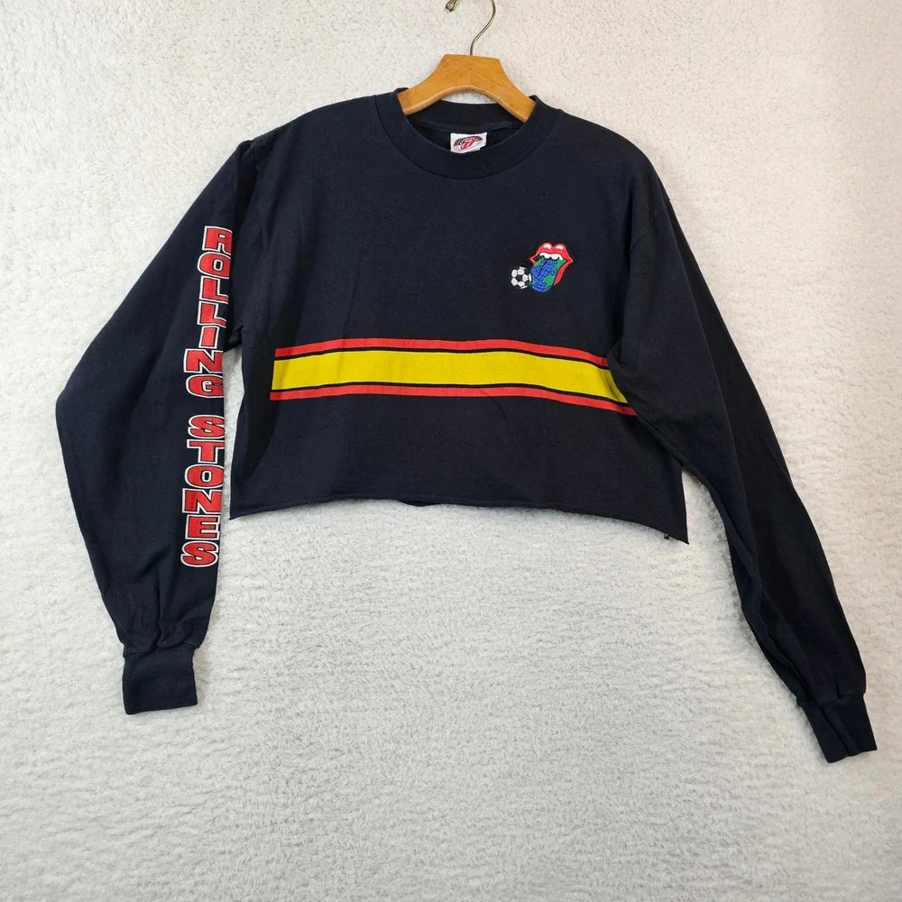 Vintage 1997 Rolling Stones Football Cropped‎ Long Sleeve Shirt Black Large 90s